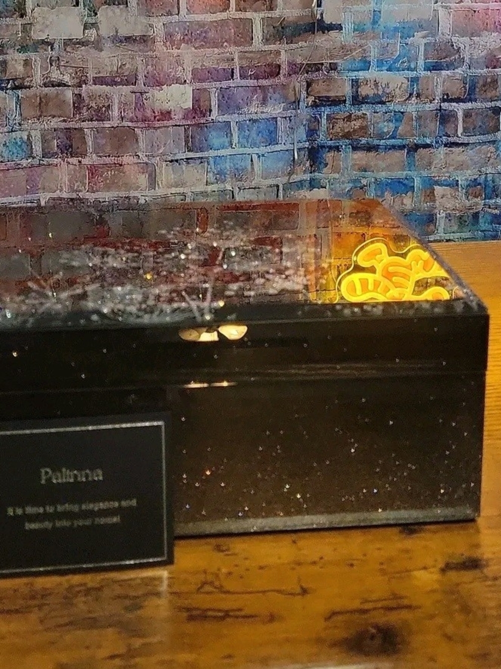Source Unknown Black Glitter Jewelry Ring Box with Gold Accent